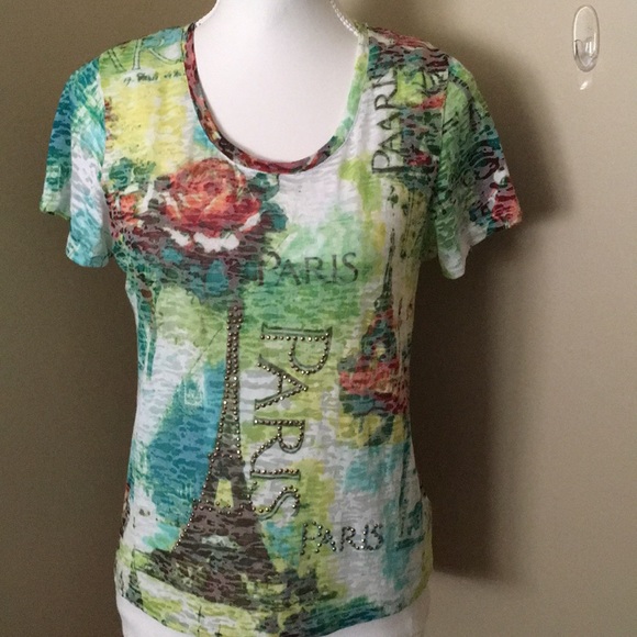 SPORT COUTURE Paris Print Sheer Tee GUC - Picture 1 of 5